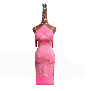 新品　レディース社交ダンス衣装　ラテンドレス　お得のセット品　S～XL選択可　ライトストーン＋フリンジ飾り　ピンク