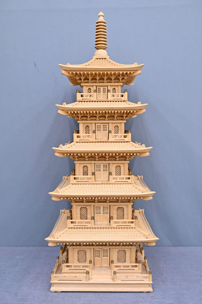 KO32 手作り 作り良い 木製 五重塔 五重の塔 置物 飾り物 インテリア オブジェ 高85cm 引き取り大歓迎