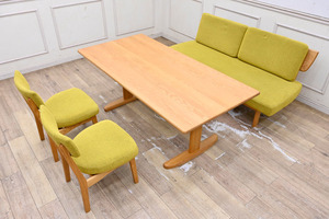 BO10 購入34万円 高級家具 ナガノインテリア オーク材 ダイニングセット ソファーダイニング 食卓テーブル 4人用 ベンチ 食卓椅子