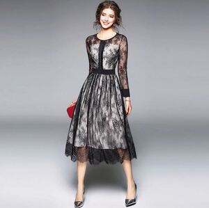 ドレス ワンピース 結婚式 パーティー レース 長袖 シースルー 総レース wildlily ワイルドリリー