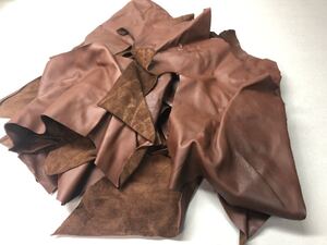 濃茶系 レザークラフト 牛革 ハギレ 60サイズ箱 ハンドメイド 工業用ミシン 材料 牛革