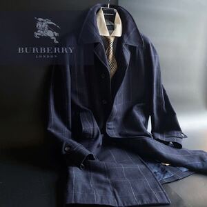 14万超●美品BURBERRY 【最高級ウール使用 】英国チェック柄 出来る男のステンカラー メンズ●バーバリー コート●別格圧巻!!ロゴ装飾!!