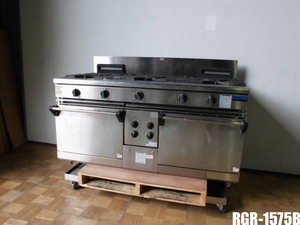 中古厨房 マルゼン 業務用 ガスレンジ NEWパワークック オーブン数2 5口 ガスコンロ ガステーブル RGR-1575B 都市ガス 自然対流オーブン