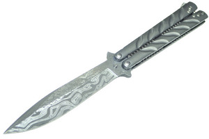 ★送料込み!★BUTTERFLY★BT777 重厚バタフライナイフ ダマスカス調紋様 BALISON MODEL キャンプ アウトドア フィッシング TWD
