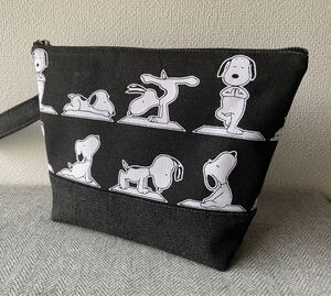 ハンドメイド 25cmファスナーポーチ スヌーピー×デニム v