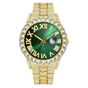ダイヤモンド 腕時計 メンズ キラキラ 日付 夜光 ウォッチ時計 装飾品 アクセサリ ブレスレット バングル クォーツ 2色選択可グリーン