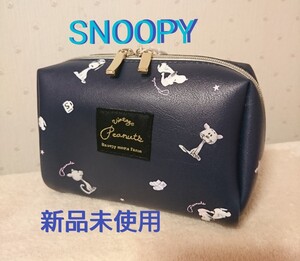 【新品未使用】PEANUTS スヌーピー&ファーロン 化粧ポーチ コスメポーチ スクエアポーチ ネイビー 紺【人気レア商品】