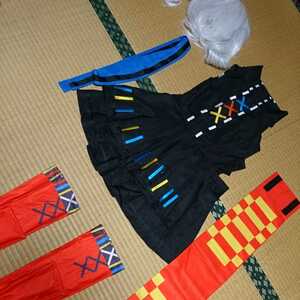 コスプレ衣装 V-Tuber 輝夜月 Sサイズ同等 黒に黄色、青、赤刺繍模様。ソックスは未使用レベル ウィッグ白