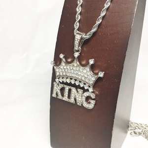 KING キング クラウン 王冠 ジルコニア ラインストーン ネックレス チョーカー ロープチェーン 444