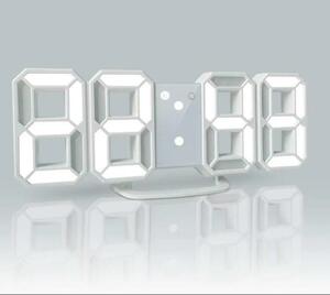 【大特価】3D立体時計　ホワイト　LED壁掛け時計　置き時計　両用　デジタル時計　インスタ映え　置き型　LED　デジタル　