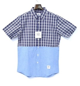 Mr.GENTLEMAN（ミスタージェントルマン）CHECK×CHAMBRAY S/S SHIRTSチェック×シャンブレー半袖シャツ 切替 2TONE 2トーン BROWN M MISTER