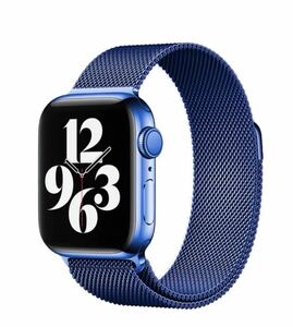 Apple Watch アップルウォッチバンド ステンレススチール　ステンレス磁気留め金 42/44/45mm 金属ベルト　Series234567SE対応　ブルー