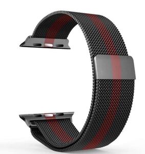 Apple Watch アップルウォッチバンド ステンレススチール ステンレス磁気留め金 38/40/41mm 金属ベルト Series234567SE対応 黒赤