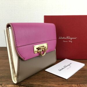 ☆送料無料☆ 極美品 Salvatore Ferragamo Wホック財布 レザー マルチカラー 箱付き フェラガモ 403