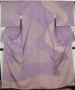手織り紬 訪問着 袷 正絹 薄紫 石畳 石段模様 Mサイズ ki23896 新品 着物 レディース 送料無料