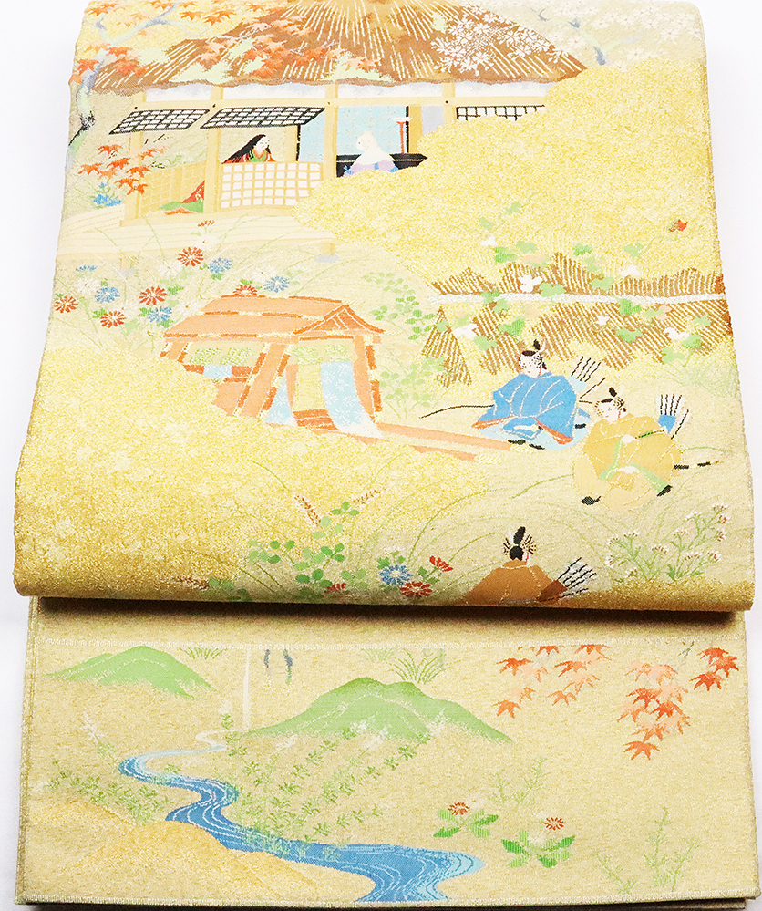留袖用 袋帯 正絹 金 菊 桜 花文様 横縞 Lサイズ 未使用品 着物