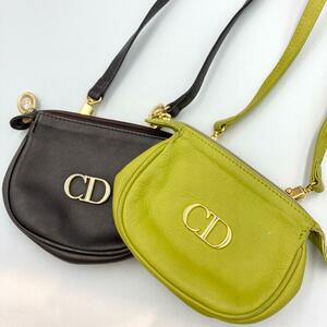 Dior ディオール CDロゴ ミニショルダーポーチ バッグ レザー 2個セット ブラウン×グリーン系