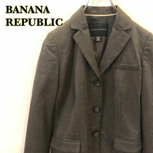 BANANA REPUBLIC バナナリパブリック　テーラードジャケット ウール　グレー　ストライプ　レディース　OOPサイズ　【AY0096】