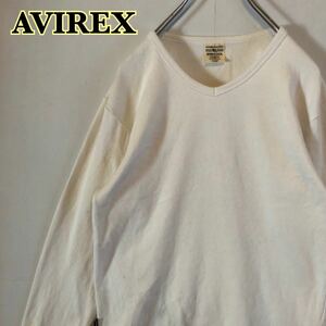 AVIREX USA アヴィレックス　リブロングTシャツ　Vネック　カットソー　白　メンズ　Lサイズ　【AY0119】