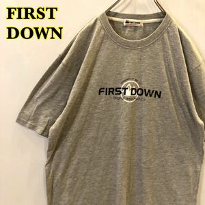 FIRST DOWN ファーストダウン　半袖Tシャツ　ロゴプリント　グレー　メンズ　LLサイズ　【AY0157】