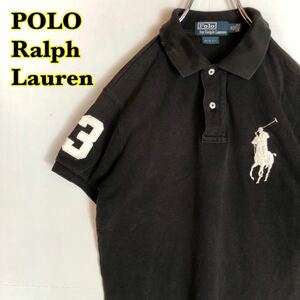 POLO Ralph Lauren Polo Ralph Lauren polo-shirt with short sleeves big po knee embroidery black badge lady's M size [AY0166]