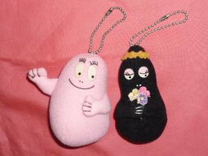  ultra rare! retro 1997 year Barbapapa & bar ba mama soft toy key chain ( not for sale )