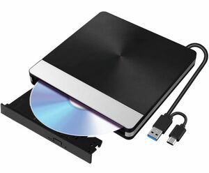 外付け DVDドライブ USB 3.0/Type-C接続 CDドライブ DVD プレイヤー ポータブルドライブ CD/DVD読取/書込 DVD±RW CD-RW