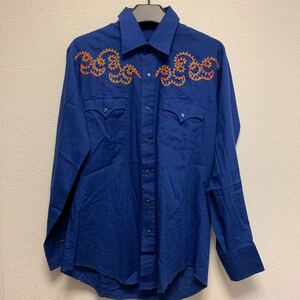 ブルーシャツ 刺繍 長袖シャツ