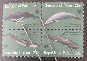  Palau whale WWF world nature protection fund 4 kind . unused NH