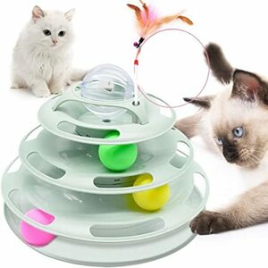 猫のおもちゃ 球遊び タワー 遊ぶ盤 ペットねこ 4層回転タワー ボール回転盤
