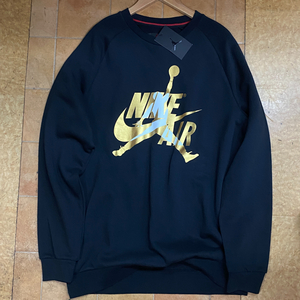 ラスト1 【L】 USA正規品 NIKE ナイキ JORDAN ジョーダン Classic クラシック クルーネック トレーナー 黒 ブラック ゴールド ジャンプマン