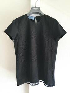  new goods Prada top class race equipment ornament T-shirt L PRADA cut and sewn black black tops 