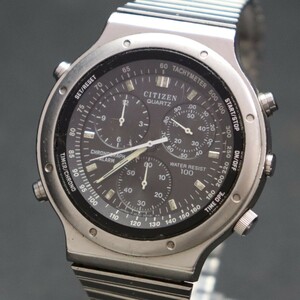 希少 CITIZEN シチズン クロノグラフ アラーム クォーツ 3530-351061TA 黒文字盤 1984年製 ジャンク 純正ブレス アンティーク メンズ腕時計