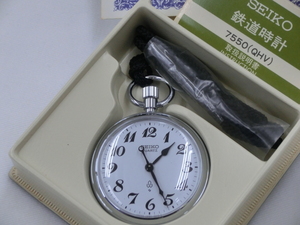 SEIKO セイコー 鉄道時計 懐中時計 宇都宮駅開業100周年記念 昭和60年 7550-0010 オープンフェイス 白文字盤 ケース付 未稼働 現状渡し