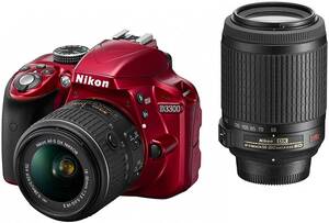 Nikon デジタル一眼レフカメラ D3300 ダブルズームキット レッド D3300WZRD(中古品)