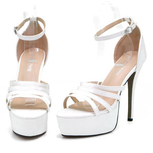  new goods large size sandals white 28cm 131190-46 enamel style ankle strap front thickness bottom storm high heel 