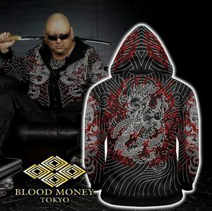 パーカー メンズファッション BLOOD MONEY TOKYO MBT-21012 和柄 刺青 龍神 黒×白/赤 オラオラ系 ヤンキー ジャケット 上着 服 ヤクザ