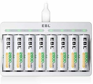 【送料無料】電池充電器＋単三電池8本×2800mAh EBL 単3形充電池充電器セット 8スロット充電器+単3電池（2800mAh*8）セット
