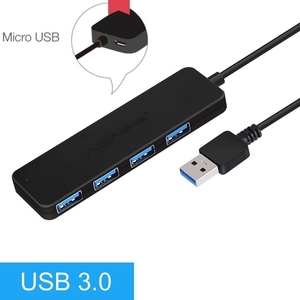 ACASIS USB3.0 ハブ ウルトラスリム 4ポートハブ バスパワー 5Gbps【USB3.0高速HUB・軽量・コンパクト】Micro USB給電ボード付き ブラック