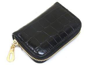  Mini purse black crocodile type pushed . lady's * men's round fastener Zip card inserting PU leather wallet black new goods free shipping 