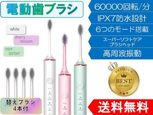 電動歯ブラシ 替えブラシ4本付き 防水 人気 ランキング 音波式 携帯 キッズ おしゃれ 子ども 最新 水流 除菌 ステイン
