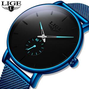 レロジオmasculino lige 2020新ファッションブルーメンズ腕時計トップブランドの高級防水シンプルな超薄型腕時計メンズクォーツ時計