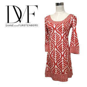 ★ダイアンフォンファステンバーグ DIANE von FURSTENBERG★総柄 赤系 シルク ワンピース ドレス size 0 管:C:01