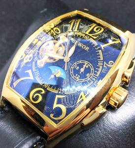 機械式自動巻き腕時計　ブラックフェイス　ゴールドフレーム　ブラックバンド　SEWOR オマージュウォッチ　世界中で大人気　新品　国内発送