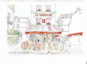 ヨーロッパの街並み・パリ・モンマルトルの路地・F4画用紙・水彩画原画