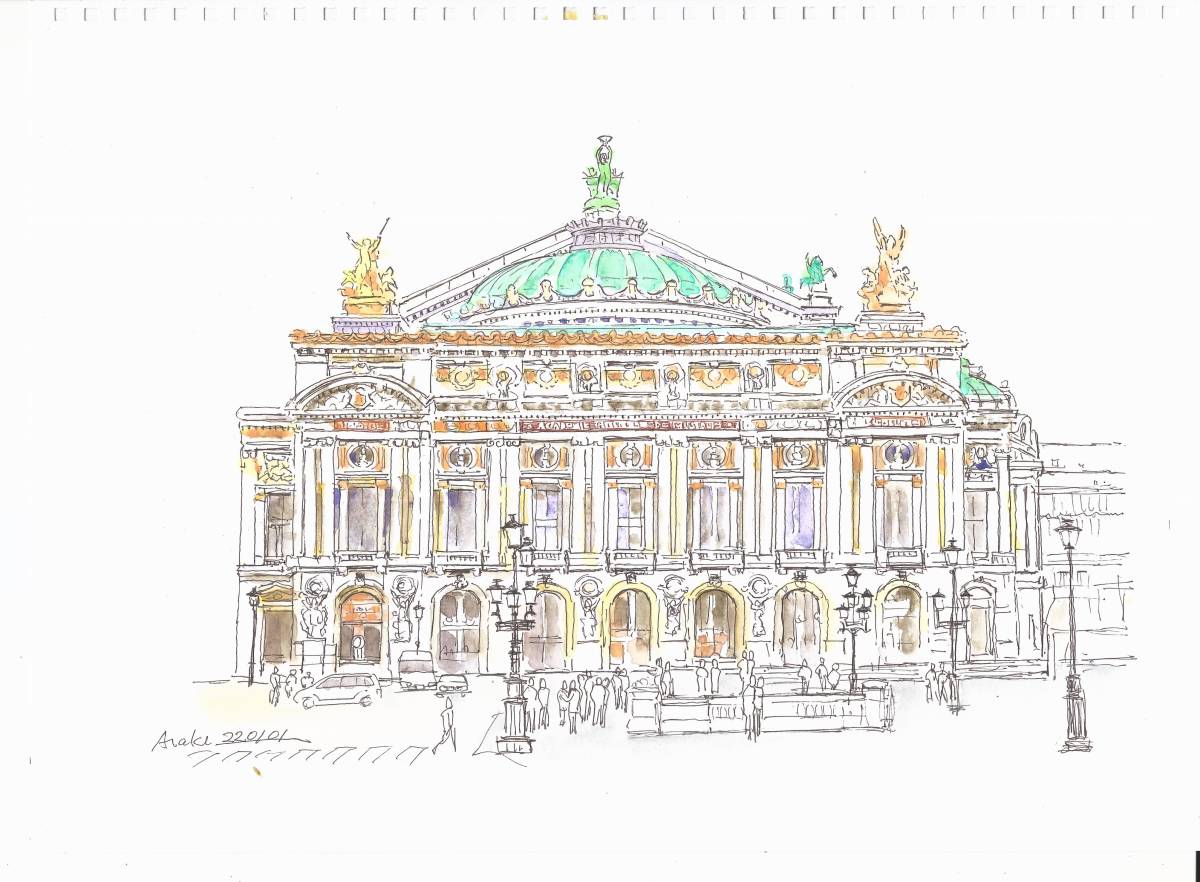 World Heritage cityscape, France, Paris, Opera Garnier, F4 drawing paper, original watercolor painting, Painting, watercolor, Nature, Landscape painting