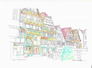 ヨーロッパの街並み・ドイツ・バドオイハウゼン・F4画用紙・水彩画原画