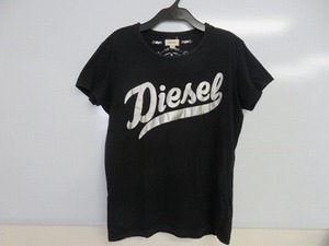 TU193★DIESEL/ディーゼル WORK AND PEACE 半袖Tシャツ メンズXLサイズ ブラック×シルバーロゴ 中古品