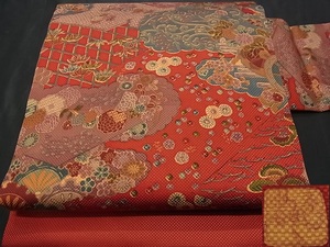 着物屋こころ■山岡古都・古都染人 染織美術品 薬墨染 九寸名古屋帯 吉祥花文 正絹 逸品 未使用 ck1402