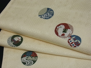 着物屋こころ■九寸名古屋帯 唐織 鞠文 正絹 逸品 sx087